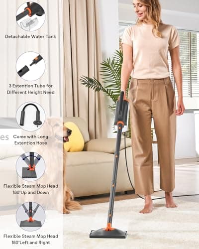 HelpX Steam Mop Cleaner with Detachable Handheld Steamer, 20 in 1 Wired Steam Cleaner with Multiple Accessories, Detachable Water Tank, Microfiber Pads for Floor Tiles Carpet and Grout Cleaning (Grey) - Thumbnail 3
