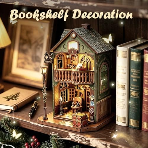 Book Nook Kit DIY Miniature House with LED Light, 3D Wooden Puzzle Owl Library Bookshelf Insert, DIY Craft Model Kit for Adults & Teens, Creative Bookshelf Decor Gift - Thumbnail 5