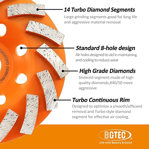 5" Diamond Grinding Wheels, BGTEC 14-Segment Turbo Row Grinding Cup Wheel for Grinder Polishing and Cleaning Marble Concrete Masonry, 1pc - Thumbnail 5