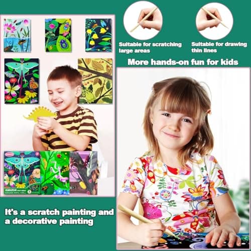 BAOXUE Scratch Art for Kids, Black Rainbow Scratch Off Art Paper Set,Bug Crafts Kits Supplies,Toddlers Activity Party Games, Art Gifts for Girls Boys,Stocking Stuffers for Kids - Thumbnail 6