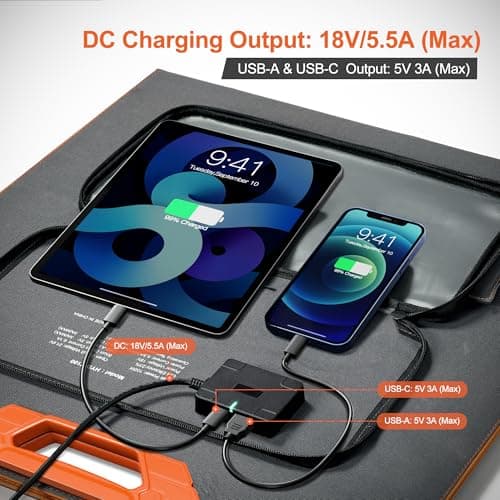 Solar Panels 100Watt Portable 24% High-Efficiency 18V Foldable Solar Charger with USB Outputs for Power Stations, Phones, IP65 Waterproof Perfect for Camping, RVing, Home Backup and Off-Grid Blackouts - Thumbnail 4