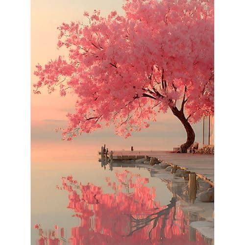 Lophomie Diamond Art Kits for Adults, 5D Pink Tree of Life Diamond Painting Kits for Beginners, DIY Full Round Drill Paint by Diamond Dot Gem Arts Crafts for Home Wall Decor 12x16 Inch - Image 1
