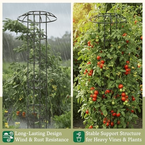 Garden Obelisk Trellis for Climbing Plants Outdoor | 64 Inch Rustproof Plastic Coated Mushroom Top Trellis for Potted Plants, Vines, Roses, Clematis - Thumbnail 5