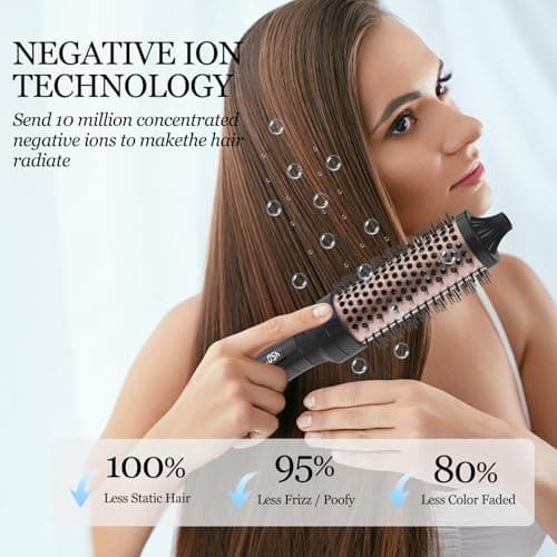 K&K 1 1/2 Inch Ceramic Tourmaline Ionic Heated Round Brush Curling Brush Creates Blowout Look -Creates Root Volume & Loose Curls Volume Curls Dual Voltage Hair Styling Tool (Black, 1.5 Inch) - Thumbnail 2