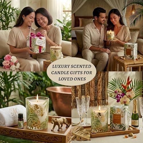 Wild Lily & Vetiver Scented Candle Natural Soy Wax, 55H Long Burning, Decorative Leopard Print Jar, Stress Relief Gifts for Women, Spa, Home Decor Perfect Birthday, Wedding Candle(7.05oz) - Thumbnail 2