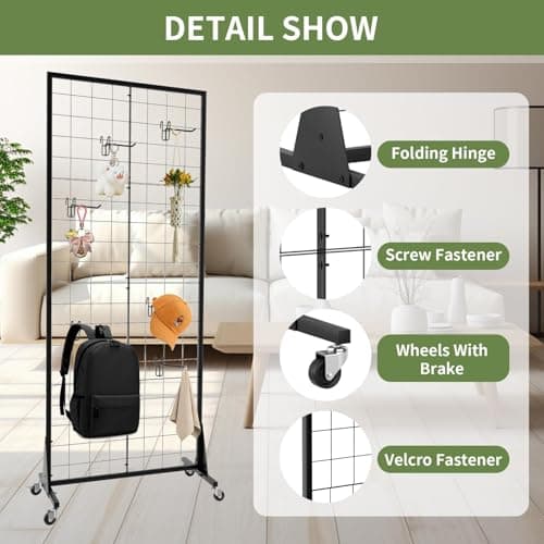 RCZSCBK 2-Pack Gridwall Panel Display Stand Heavy Duty Removable Floor Mounted Detachable Grid Display Stand 2' x 5.5' Ft Display with Additional Hook - for Retail Art Fair (Black Finish) - Thumbnail 4