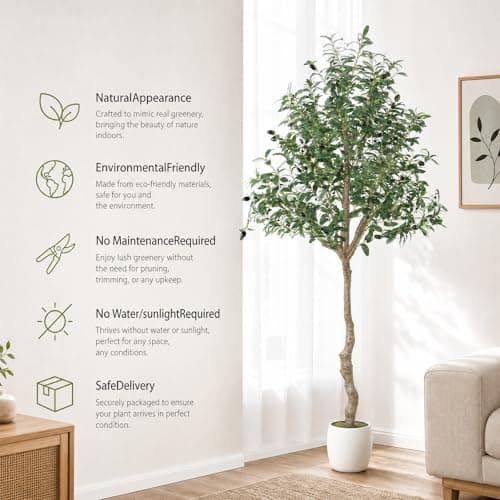 ANTING 7FT Faux Olive Tree, Artificial Olive Trees Indoor with Natural Wood Trunk & Lifelike Fruits, Fake Silk Plant with Pot, Realistic Leaves Artificial Tree for Bedroom, Living Room, Office Decor - Thumbnail 2