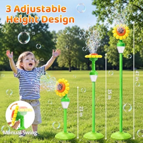 Bubble Machine Toys for Kids: Remote Control Bubble Blower Torch with Light Music, Rechargeable Adjustable Height Bubbles Wand Boys Girls Outdoor Toys for Wedding Summer Camping Backyard Party Easter - Thumbnail 4