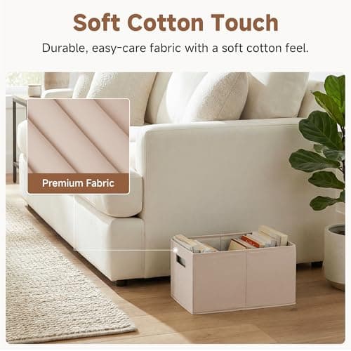 StorageWorks Fabric Storage Bins for Shelves, Closet Organizers and Storage Baskets, Collapsible Storage Bins with Cutout Handles, Medium, 4-Pack, Ivory and Light Brown - Thumbnail 3