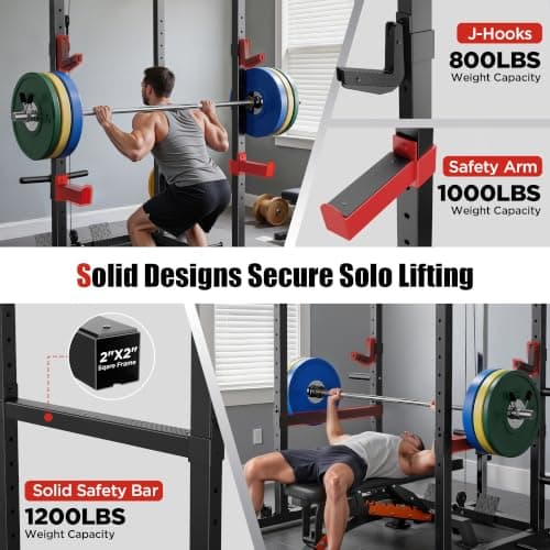 SPORTSROYALS Power Rack, Multi-Functional Power Cage, Squat Rack with Pulley System & LAT Pull Down, Workout Cage with J Hooks for Home Gym - Thumbnail 3