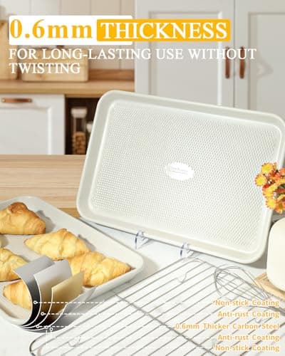 Ymiton 2-Pack 9x13 Quarter Sheet Pan Baking Sheet Set with Wire Rack - Nonstick 0.8mm Carbon Steel, Cookie Sheets for Baking, Non-Toxic, Dishwasher Safe, Oven Safe 450°F (External 9.5x13.6) - Thumbnail 4
