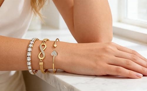 Alegend 14K Gold 3PCS Stackable Crystal Bracelet Set - Heart & Infinity Symbol Bangles, Chic Women's Jewelry - Thumbnail 6