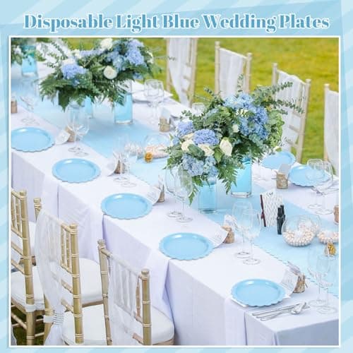 NatNarr 30 Pcs Light Blue Plates, Boy Baby Shower Decorations 9 Inch Scalloped Baby Blue Dessert Party Plate Cute Paper Plate for Easter Party, Birthday, Wedding, Bridal Shower - Thumbnail 5