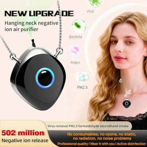 Personal Air Purifier, Chartreey Wearable Air Purifier Necklace, True 502 Million/cm³ High-Speed Negative Ion Generator Eliminates Dust, Pollen, Smoke, Maintenance Free(Classic Black) - Thumbnail 2