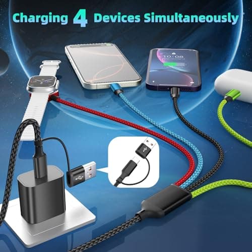Firsting 4-in-2 Multi Charging Cable with iWatch Charger, 2Pack 5FT Nylon Braided Charging Cords, USB C/USB A Phone Charger Cord for iPhone 17-5, iPad, Galaxy S25-S21, Travel/Car/Home Use - Thumbnail 4