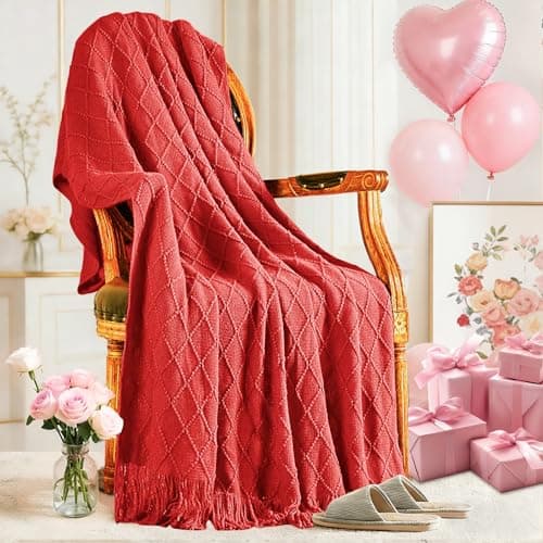 inhand Red Knitted Throw Blanket for Couch Bed, Mothers Day/Mom Birthday Gifts for Mom from Daughter Son, Soft Lightweight with Tassels, Farmhouse Warm Decorative Blanket for Women, 50"x60" - Image 1
