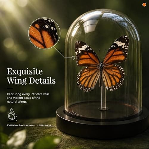 Real Taxidermy Butterfly Specimen Shadow Box, Butterfly Gifts for Women Girls with Glass Cover, Butterfly Decor for Bedroom Office Living Room Desk， Danaus genutia - Thumbnail 4
