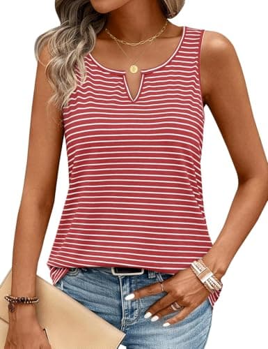 JUSTFASHIONNOW Sleeveless Striped Tank Tops for Women V Neck Tshirts Cute Summer Tops Dressy Casual Blouses 2026 Resort Wear (Striped Red, Large) - Thumbnail 2