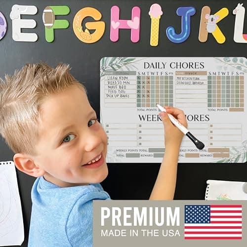 Hadley Designs Magnetic Chore Chart for Kids Multiple - Chores Board for Refrigerator, Dry Erase Task Chart for 2 Kids Daily Behavior, Family Weekly Planner for Teens and Adults, Greenery Chore Board - Thumbnail 4