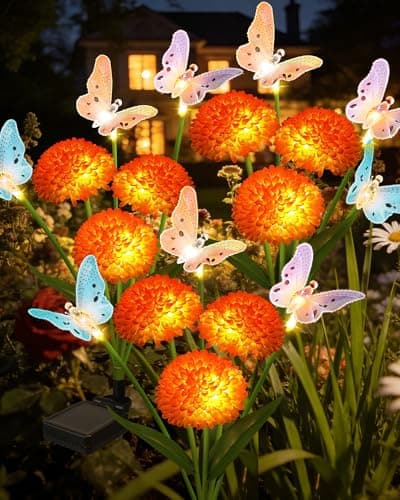 ZPQBEYE Solar Garden Lights Outdoor Waterproof Decorative 3 Pack Swaying Butterfly Light with 9 Big Flowers Solar Lights for Outside Garden Decor Patio Yard Landscape, Gifts for Women Mother's Day - Image 1