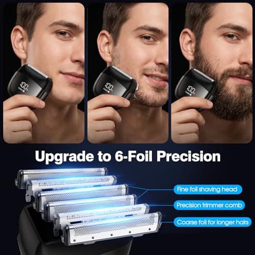 Electric Foil Shaver for Men, 0.05mm Ultra-Thin Foil Electric Razor for Thick Coarse Beard, Wet & Dry Cordless Rechargeable Shaver, IPX7 Waterproof Face Shaver with LED Display for Home Travel Gym - Thumbnail 2