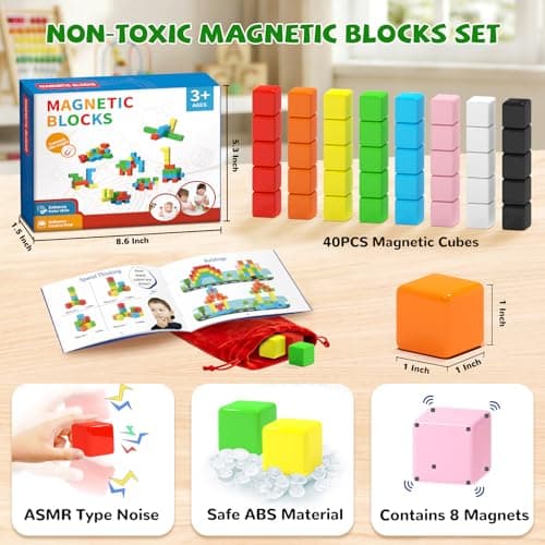 Hiwawind 40pcs Magnetic Blocks -Ideal Gifts for 3 4 5 6 Year Old,STEM Learning Toys for 3-5 Year Old Boys & Girls, Safe & Strong Building Blocks with ASMR Sounds,Classroom Must Haves - Thumbnail 3