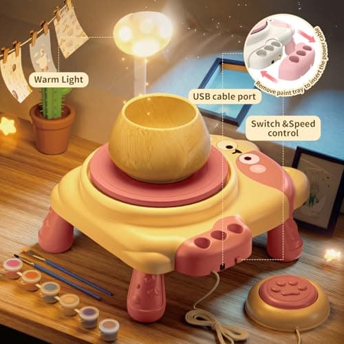 Skirfy Pottery Wheel for Kids Beginners with Light,Arts and Crafts for Kids Ages 8-12,Ceramic Wheel with Painting Kit, Adjustable Speed,Birthday Christmas Thanksgiving Gift for Girls Boys Age 6+ - Thumbnail 2
