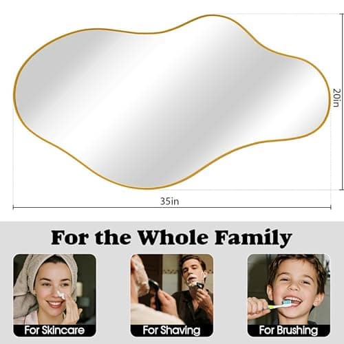 potijo Irregular Wall Mirror 20×36 Inch Wall Mirrors Decorative Gold Modern Asymmetrical Abstract Mirror for Bathroom Bedroom Living Room Entryway Hallway - Thumbnail 5