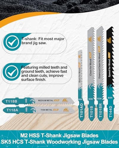 EXFEIN 50-Piece Jigsaw Blades for Metal and Softwood Plywood, T-Shank Jig Saw Blades for Professional Accessory Jigsaw (T118A,T118B,T101AO,T101B,T101BR,T144D) - Thumbnail 3
