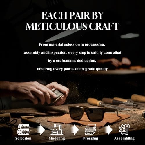 SUNGAIT Ebony Zebra Wood Sunglasses for Men Rectangular All-wood Frame Polarized Lens with Hard Gift Case (Ebony Wood Frame/Grey Lens) - Thumbnail 3