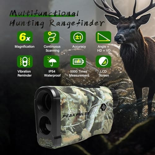 PEAKPULSE Hunting Range Finder 1400Yds - 6X Zoom, Angle Compensation, IP54 Waterproof for Deer & Bow Hunter - Thumbnail 2