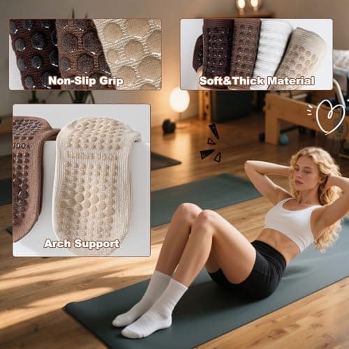 BISOUSOX Pilates Socks with Grips for Women, Anti Slip Grippy Yoga Barre Socks, Full Sole Sticky Reformer Workout Sock - Thumbnail 5