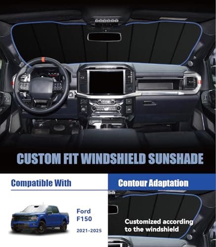 Windshield Sun Shade for Ford F150 (2021-2026), Custom-fit Windshield Cover, Keep Vehicle Cool, Protect Dashboard, Foldable Car Window Shades – Ford F150 Accessories - Thumbnail 2
