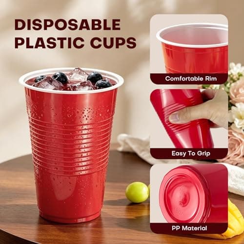 Biotakeware Disposable Plastic Cups, 120 Count, 18 Oz BPA-Free PP Plastic Cups, Assorted Red Blue Green Pink Party Cups for Tailgates, Birthdays, Holidays, BBQs, and Events - Thumbnail 4