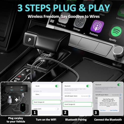 symtype Wireless Carplay Adapter for iPhone: Stable Fast Connection for Apple Carplay Wireless Adapter Wireless Apple Carplay Adapter Apple Car Play Wireless Adapter | Fits Cars from 2015, iOS 10+ - Thumbnail 5