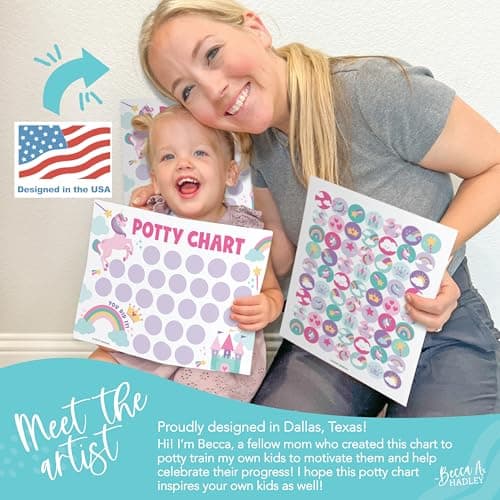 Hadley Designs Potty Training Chart for Toddlers Girls -10 Sticker Potty Chart for Toddlers Girls, 8.5x11" Potty Training Sticker Charts for Toilet Success, Unicorn Toddler Reward Chart for Kids - Thumbnail 3