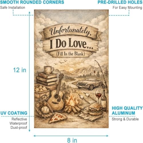 Unfortunately I Do Love Fill In the Blank Tin Sign Vintage Lifestyle Quote Metal Wall Art Rustic Outdoor Decorative Plaque Humor Sign for Home Cabin Garage Wall 8x12 Inch - Thumbnail 6