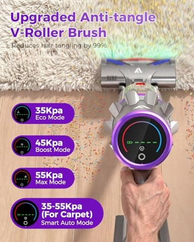 Coovy SU7 Ultra Cordless Vacuum Cleaner, 55KPa/650W 80Mins Runtime Powerful Suction Stick Vaccum for Whole-House Cleaning, Self-Standing Anti-Tangle Vac for Hard Floors Carpet Pet Hair, Ultra Version - Thumbnail 6