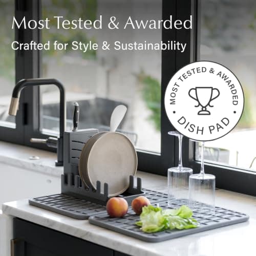 Dorai Home Collapsible Dish Drying Rack and Stone Dish Pad – Large Foldable Drying Rack with Instant - Dry Stone Mat –Space-Saving Drainer Rack for Kitchen Counter - 24.6" x 16.5", Slate - Thumbnail 6