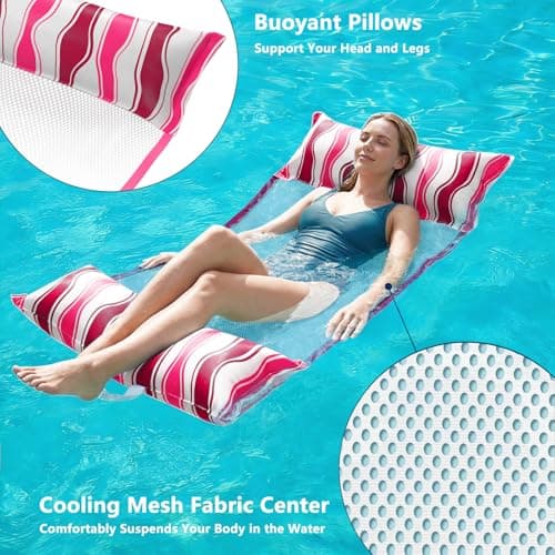 Jasonwell Inflatable Pool Floats Adult - Fabric Pool Hammock Floaties Water Hammock Lake Beach Floating Lounger Chair Swimming Pool Noodles Mesh Party Floaty Toys Fun for Adults Heavy Duty (Rose) - Thumbnail 4