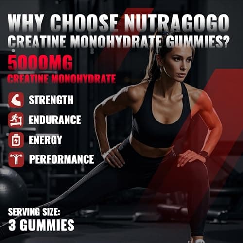 NUTRAGOGO NSF Certified Creatine Gummy - Creatine Monohydrate Gummies for Men & Women-5g of Creatine Monohydrate per Serving - Sugar Free,Vegan, Strawberry Electrolyte Chews, 135 Count - Thumbnail 5