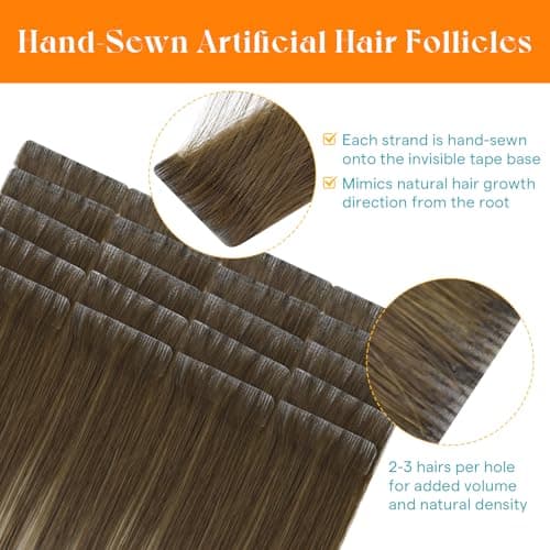 Sunny Hair Injected Tape in Hair Extensions Human Hair, Brown Balayage Blonde, 20Pcs 14inch 40g Seamless Invisible Tape in Extensions for Women, Undetectable Invis Edge Tape - Thumbnail 2
