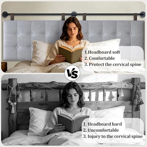 BSHOMGI Headboard Queen Size Headboards for Adjustable Bed Tufted Upholstered Head Board Only Gray Headboards, Fabric Line Headboard in Modern Button Design Bedroom(Gray, Queen) - Thumbnail 6