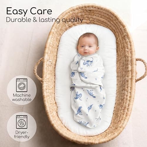 CIVARUA KIDS Baby Swaddles for Newborn Organic Cotton,Soft & Snug Newborn Velcro Swaddle 3-6 Months Sleep Sack Helps Calm Startle Reflex, 2-Pack Wrap Nursery Swaddling Blankets Blue Dinosaur - Thumbnail 3