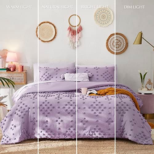 Geniospin Purple Full Comforter Set for Girls- 7 Pieces Pom Tufted Bed in A Bag Full Bedding Sets with Sheets, Pillowcases & Shams, All Season Kids Comforter Set - Thumbnail 6