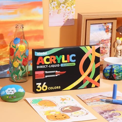 Niodel 36 Packs Acrylic Paint Markers, Multi-Surface Paint Pens for Rock Painting, Glass, Wood, Canvas, Fabric, Art Supplies for Fathers July 4th, Halloween Decorations Painting Holiday Craft Gifts - Thumbnail 4