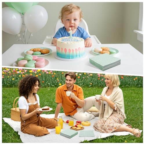 80 Pcs Gingham Napkins, 6.5X6.5 Inch Sage Green Napkins Green and White Easter Plaid Paper Napkin for Wedding, Baby & Bridal Shower, Picnic - Thumbnail 6