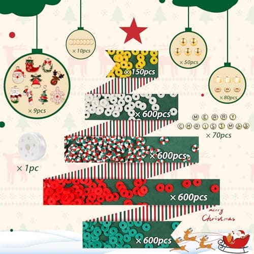 Gionlion Christmas Beads for Bracelets, Clay Beads Bracelat Making kit Golden Beads Christmas Crafts Stocking Stuffers Decorations Charms for Jewelry Making, DIY Crafts Gifts - Thumbnail 3