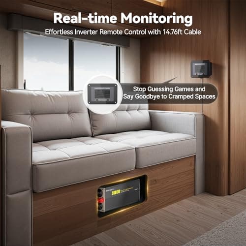 Power Queen 3000W Pure Sine Wave Inverter Charger,Solar Power Inverter 12V DC to 110V-120V AC C onverter with Remote Control,6000W Peak Power，4 AC Outlets USB Type-C for Home RV Off-Grid Solar Power - Thumbnail 2