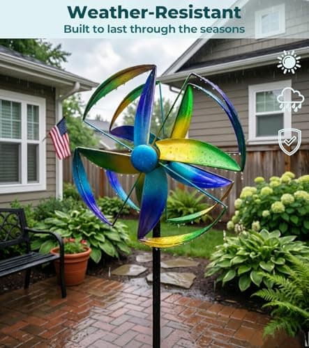 Gronhof Wind Spinners Outdoor for Yard and Garden, 63" Metal Kinetic Garden Sculpture, Double-Sided Wind Spinner with Stable 5-Prong Stake, Weather-Resistant Outdoor Decor - Thumbnail 5